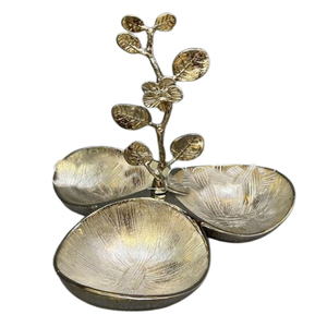 Feuille Fleur Conception Céramique Gratuit Bol Plaqué Or Forme Ovale Ustensiles De Cuisine Table À Manger En Aluminium Métal Joint Trois Bol - Product Image 1