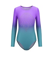 Justaucorps de gymnastique pour enfants personnalisables de haute qualité, à manches longues, avec strass brillants, en tissu Spandex, pour l'entraînement de ballet, OEM