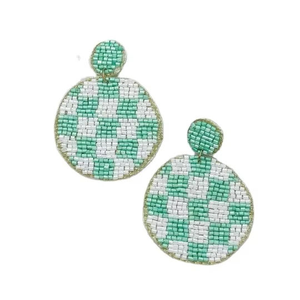 Pendiente de círculo a cuadros con bordado de cuentas hermoso hecho a mano con estilo de declaración de joyería elegante y moda de semillas de la India - Product Image 1