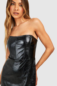 Otoño nueva moda mujer PU cuero Bodycon marrón Midi lápiz Club vestido Sexy patrón sólido estilo Casual lavable frente Logo - Product Image 3