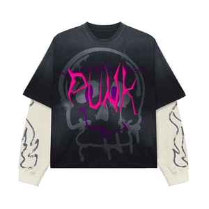 Personalizada de los hombres de la vendimia Hip Hop Streetwear Boxy Crop Camiseta de manga larga de ajuste Regular de algodón sólido ecológico transpirable rasgado - Product Image 2