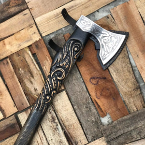 Hache industrielle authentique sur le thème des Vikings, lame en acier à haute teneur en carbone forgée à la main, manche en bois décoratif pour historique - Product Image 4