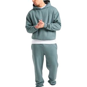 เสื้อฮู้ดดี้ทรงหลวมแบบเรียบหรู ไม่มีเชือก ผ้าเฟรนช์เทอร์รี่ 100% ผ้าฝ้าย ทรงโอเวอร์ไซส์ หนานุ่ม ไหล่ตก สำหรับผู้ชาย - Product Image 1