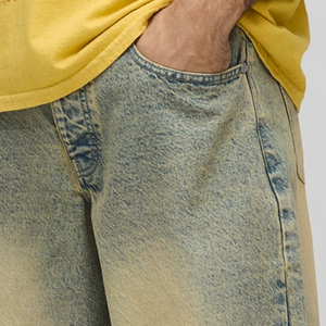 กางเกงยีนส์ทรงตรงทรงหลวมของผู้ชายแบบสั่งทำสีดำโอเวอร์ไซส์ใส่เล่นสเก็ตได้พอดีกระดุมกลางเทคนิคซักแบบลำลอง - Product Image 5