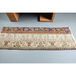 Alfombra clásica de lana de retazos Beige y negro de 2,1x6,2 pies, alfombras rectangulares turcas hechas a mano para adolescentes, modelo de sala de estar, alfombra de noche de látex - Product Image 3