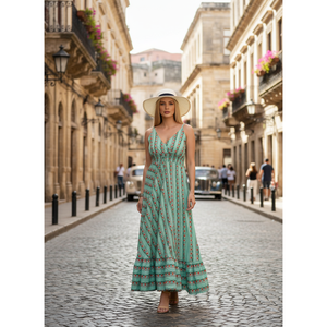 Vestido Maxi Verde con Cuello en V y Cintura Impero para Mujer, Transpirable y con Dobladillo Acampanado, para Uso Casual y de Fiesta - Product Image 1