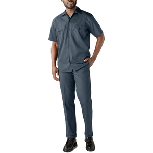 Ensemble de vêtements de travail unisexe, chemise à manches courtes et pantalon de couleur unie, viscose/polyester, respirant, style décontracté, printemps - Product Image 1