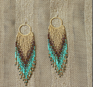 Boucles d'oreilles pendantes tendance à franges, créoles dorées dégradées, perles de rocaille, style bohème, couleur or - Product Image 2