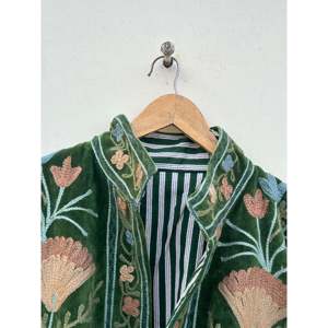Handmade Reversible Velvet Suzani <b>Jacket</b> Quilted Bohemian Outerwear with Varsity Style Autumn Short <b>Blazer</b> in Suede <b>Leather</b> - Product Image 3