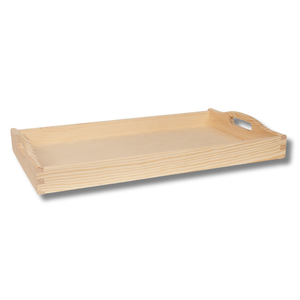 Plateau de service en bois de hêtre avec poignées 50x30 cm, finition non poncée, rebord profond, plateau de petit-déjeuner, vente en gros, logo personnalisable - Product Image 3