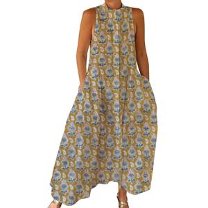 Combinaison sans manches 100% coton imprimée à la main avec motif floral Butta, vêtement de rue respirant, confort tout au long de la journée, intemporel BPJS029 - Product Image 1