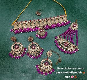 Nuevo Diseño, Elegante Juego de Joyería Chapado en Oro con Motivo Tradicional, Collar con Incrustaciones de Perlas y Kundan, Pendientes, Mangtika y Pasha para Mujer - Product Image 3