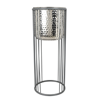 Pot Bunga Logam Perak Berkilau dengan Motif Palu, Dudukan Tinggi, Aksesori Dekorasi Rumah Besar, Lapisan Berlapis, Tersedia untuk Grosir India