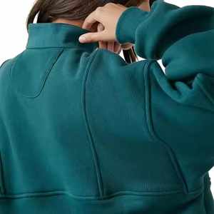 Jersey de peso pesado personalizado sudadera cálida de algodón polar de gran tamaño cuello redondo cremallera bordada recortada mujer tejido en blanco - Product Image 3