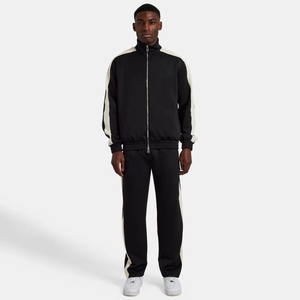 OEM Custom <b>Black</b> Contrast Panel <b>Jacket</b> & Jogger Embroidery New Design 100% Cotton <b>Men</b> Sweatsuits Zip Up Tracksuit Set For <b>Men</b> - Product Image 1