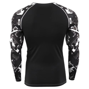 Maillot de bain pour homme à manches longues Rash Guard en spandex/nylon imprimé par transfert thermique extensible Fitness Séchage rapide Noir - Product Image 2