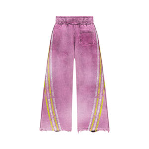 Streetwear hommes femmes détresse broderie lettres fermeture éclair épais et chaud lavage à l'acide 100% coton grande taille ensembles de survêtement - Product Image 3