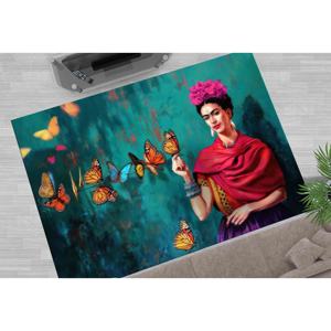 พรมเชนิลล์ลายผีเสื้อ Frida Kahlo: พรมตกแต่งร้านเสริมสวยกันลื่น พรมนุ่มแบบไม่ทอ - Product Image 2