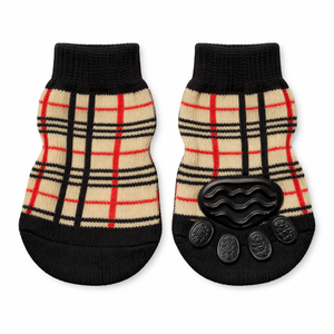 Tartan Pattern Anti Slip <b>Dog</b> Socks with Non Skid Grip Sole Stretchable Pet Paw Protector <b>for</b> Indoor Use - Product Image 1