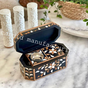 MADKHAN, bandeja de servicio con incrustaciones de hueso redondo de madera personalizada, nuevo juego de bandeja de perlas madre con 3 soportes de incienso, difusor de aromaterapia - Product Image 5