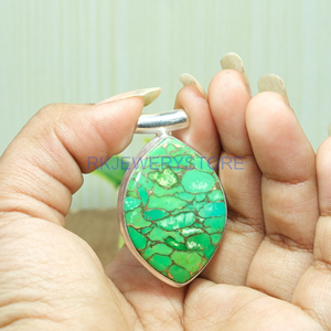 Pendentif artisanal en turquoise cuivre vert, argent sterling 925 pur, pendentif bohème, cadeau d'anniversaire, bijoux - Product Image 4