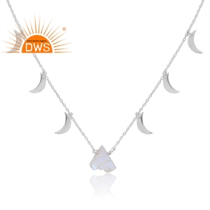 สร้อยคอจี้อัญมณีสีเงินสเตอร์ลิงสี925ลายพระจันทร์สีรุ้งธรรมชาติผลิตได้ตามต้องการ - Product Image 3