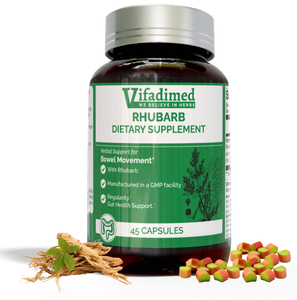 Complément Alimentaire Vifadimed Rhubarbe pour Adultes, 45 Capsules pour la Santé du Côlon et de l'Intestin - Product Image 1