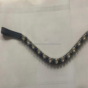 Personalizado Mega Bling 1 Fila redondo negro y plata cristales de cristal redondos diamantes de imitación hecho a mano negro cuero caballo frente banda - Product Image 6