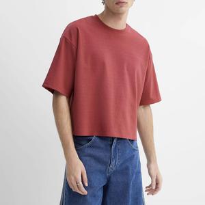 Cropped Boxy Fit Men's 100% Cotton Drop Shoulder Streetwear Luxury Quality Custom Logo Plain T-shirt Summer Trendy Tees - Product Image 1