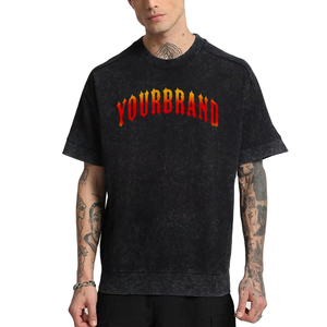 Camiseta de Punto Lavada al Ácido 100% Algodón Hecha a Medida para Hombre, Estilo Urbano, Corte Regular, Logotipo Personalizado Estampado en Relieve, Hip Hop - Product Image 6