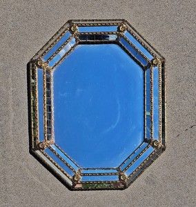 Luxury Hollywood Regency Octagonal <b>Mirror</b> with Brass Floral Accent - Product Image 1