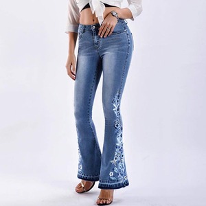 High Quality Mid Waist Lace up Denim Trousers Breathable <b>Flare</b> Pant Stretch Plus Size Women Clothing Bottom Flared Denim Pants - Product Image 1