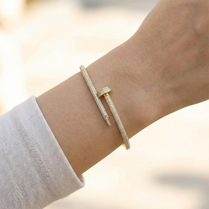 Luxury Gold Nail <b>Bracelet</b> for Women Full Pavé CZ Diamond <b>Bangle</b> 18K Gold Plated Stainless Steel Screw Nail Cuff <b>Bracelet</b> - Product Image 4