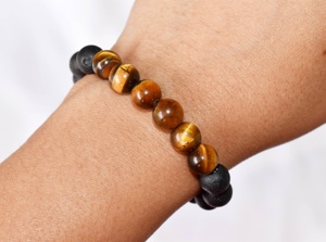 Bracelet diffuseur en pierres précieuses œil de tigre 8 mm et pierres de lave, qualité supérieure, tendance, pour diffuseur d'huiles essentielles – Fournisseur de bijoux fantaisie - Product Image 2