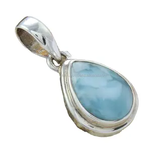 Buona qualità naturale grande pera Larimar pietra fatta a mano in argento Sterling 925 ciondolo grande grosso produttore di gioielli Boho