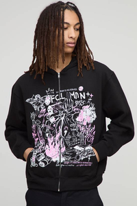 Vente en gros – Sweat à capuche zippé intégral en molleton 310 g/m² coupe classique, sans cordon de serrage, service OEM, brodé, hiver, 100 % coton - Product Image 4