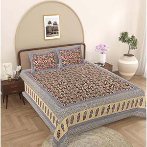 Blue Floral 240 TC 100% Cotton Bedsheets Super <b>King</b> <b>Size</b> with 2 Pillow Covers 3-Piece Set for Home Use - Product Image 1