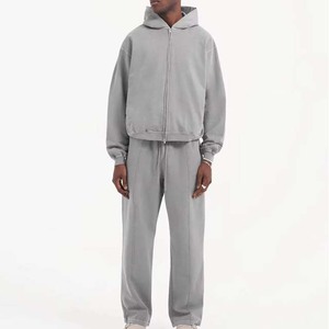 Streetwear délavé à l'acide avec logo personnalisé sweatshirts à épaules tombantes Vintage poids lourds grande taille sweats à capuche pour hommes fermeture éclair respirante basics - Product Image 6
