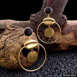 Diseño de concha de declaración de piedras preciosas chapadas en oro de gota y pendiente colgante SKU5620 - Product Image 2