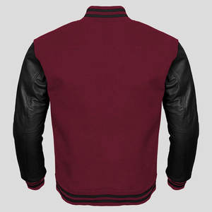 Chaqueta Universitaria con Cuello Alto y Logotipo Frontal, Bordado Personalizado, Tela de Lana, Mangas de Cuero, Color Personalizado, Servicio OEM - Product Image 2