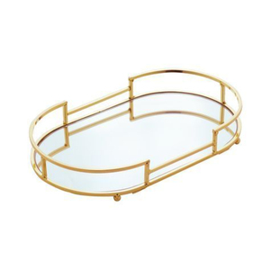 Modern Style Oval Gold Metal Decorative Mirror Storage <b>Tray</b> With Handle Perfume Cosmetic <b>Jewelry</b> Organizer Display <b>Tray</b> For Home - Product Image 1