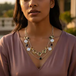 Collar de Perlas con Piedras Preciosas Plateadas para Uso Diario, Joyería de Moda para Mujer - Product Image 3