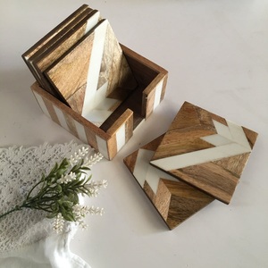 Ensemble de sous-verres en bois exportateur ensemble de sous-verres en bois fournisseur personnaliser sous-verre rond carré en résine époxy bois - Product Image 2