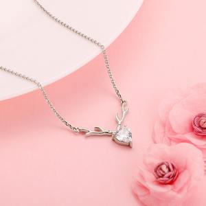 สร้อยคอจี้รูปหัวใจเขากวางชุบเงินทิเบตประดับเพชรซิคอน ยี่ห้อ Danta Gems ความยาว 45 ซม. + 5 ซม. ปรับได้ ใส่สบายผิว เหมาะสำหรับผู้หญิง สไตล์โรแมนติก - Product Image 2