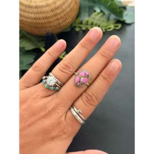Bague artisanale en argent sterling avec dahlia en coton et opale, style Navajo, taille 8 - Bague en pierres précieuses pour usage quotidien - Product Image 2