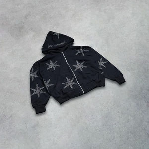 Sudadera con capucha personalizada para hombre de gran tamaño fabricantes 100% algodón estampado de diamantes de imitación de alta calidad chándal desgastado para hombres - Product Image 2