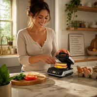 Machine à petit-déjeuner transfrontalière, prise UK/EU/US, four électrique multifonction 3-en-1 pour sandwichs et toasts, boîtier en plastique