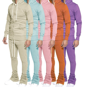 Custom Printed Chenille <b>Tracksuit</b> for Men Eco-Friendly Flare Sweat Suit with Stacked Sweatsuits for Winter - Product Image 4