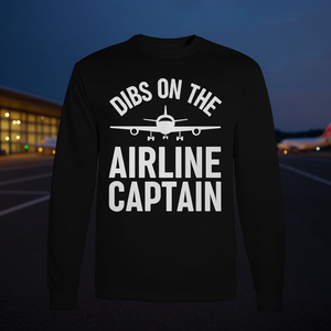 Camiseta de manga larga Dibs On The Airline Captain, unisex, con cuello redondo, para adultos, regalo para esposa piloto, recuerdo de boda - Product Image 3