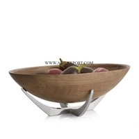 Mangkuk hidangan makanan atas meja kayu bambu desainer standar dengan Stan metalik kualitas Premium mangkuk makanan dapur ukuran besar